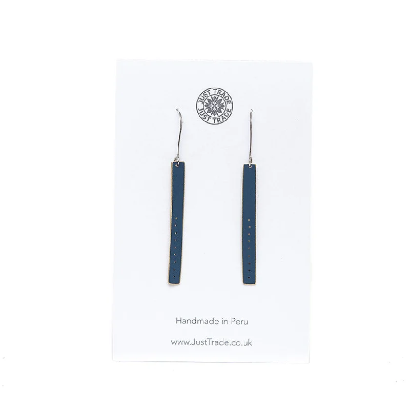 Ladies Earrings for Casual Shine-Just Trade Navy Blue Elegant Bar Drop Earrings