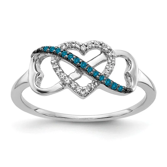 Ladies Rings with Teal Cavansite-14k White Gold Blue And White Diamond Heart Infinity Ring