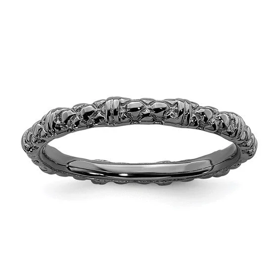 Ladies Rings Ethnic Shine-Sterling Silver Stackable Expressions Black Plated Cable Design Ring