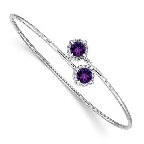 Ladies adventure spirit bracelets -14KT WHITE GOLD 0.80 CTW AMETHYST & 0.12 CTW DIAMOND FLEX BANGLE BRACELET