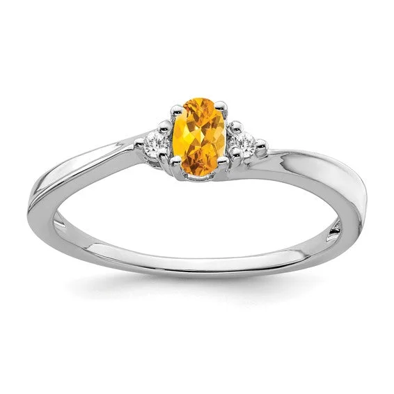 Ladies Rings with Feather Spark-14k White Gold Oval 5x3mm Citrine And Diamond Ring