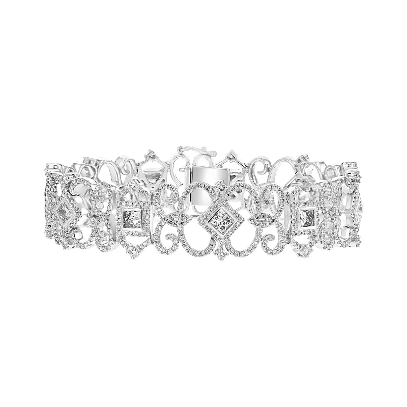 Ladies polished ceramic bracelets -18KT White Gold 8.39 CTW Diamond Scroll Bracelet