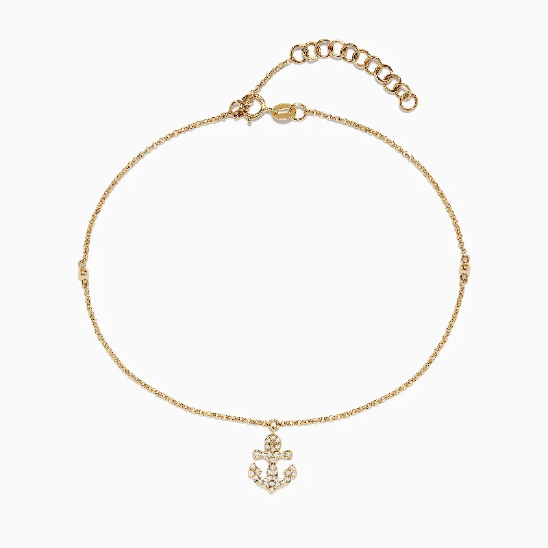 Ladies starry guide bracelets -Novelty 14K Yellow Gold Diamond Anchor Ankle Bracelet