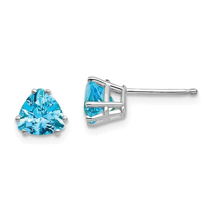 Ladies Earrings with Square Spark-14k White Gold 6mm Trillion Swiss Blue Topaz Earrings