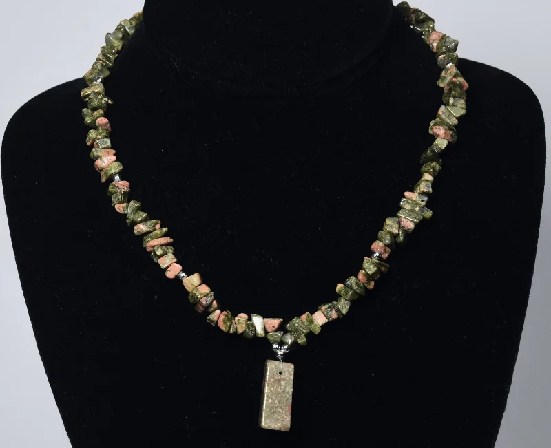 Vibrant fashion necklaces -Unakite Chip Bead Necklace