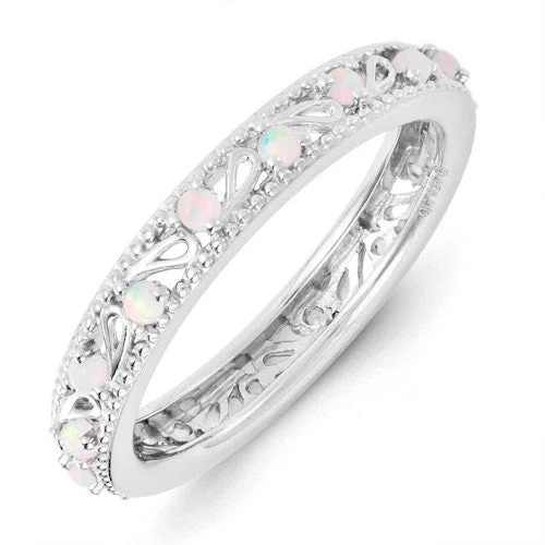 Ladies Rings with Wing Shine-Sterling Silver Stackable Expressions Created Opal Ring