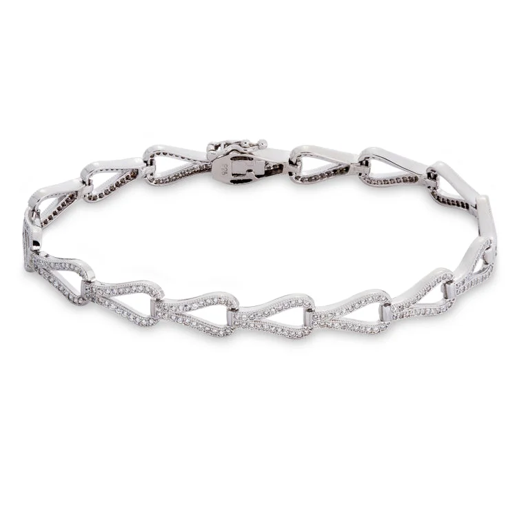 Ladies signature style bracelets -Platinum Finish Sterling Silver Micropave Teardrop Bracelet with 352 Simulated Diamonds 7.25"