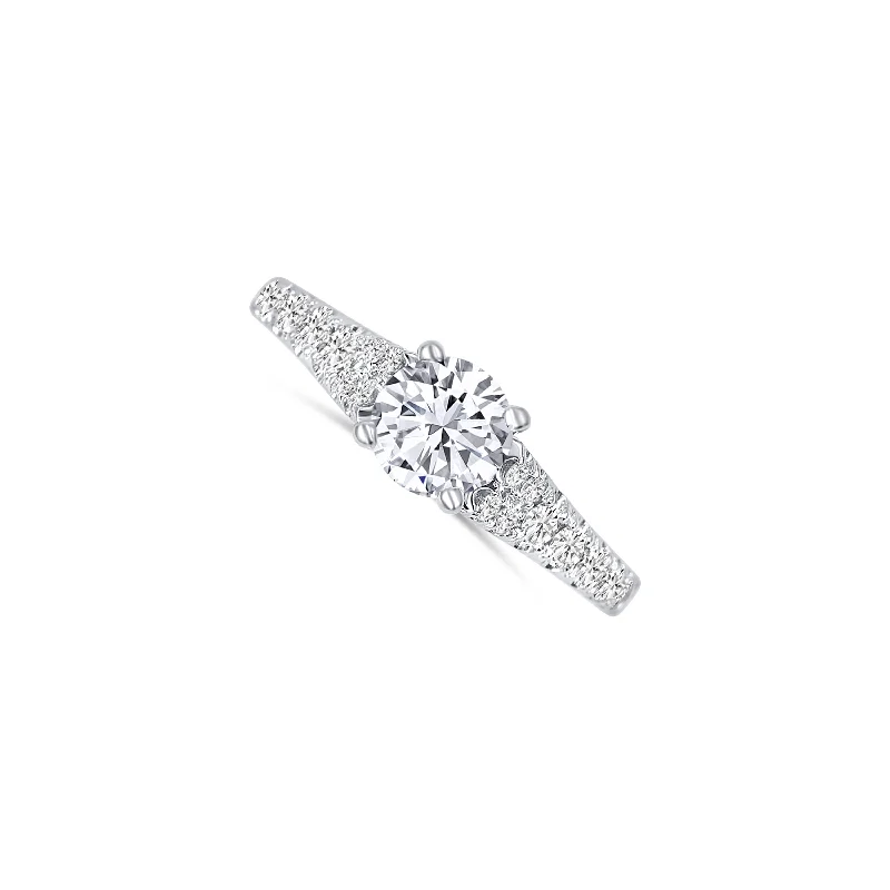 Ladies Engagement Rings Cluster Spark-14K White Gold Round 0.71 Carat Diamond Engagement Ring 0.35 Carat Side Diamonds