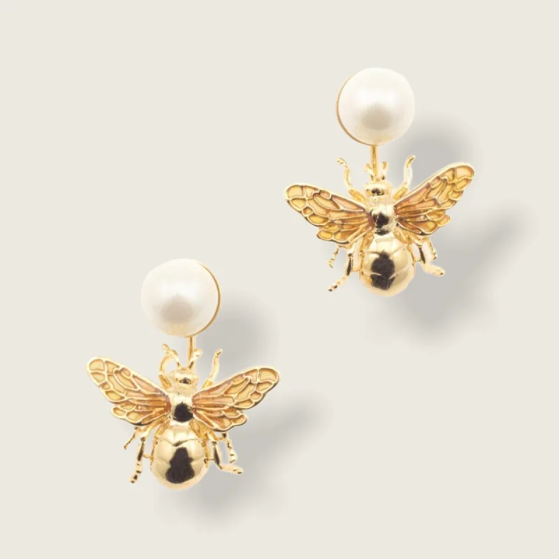 Ladies Earrings Budget Spark-Bee Pearl Earrings by Bill Skinner Gold Plate