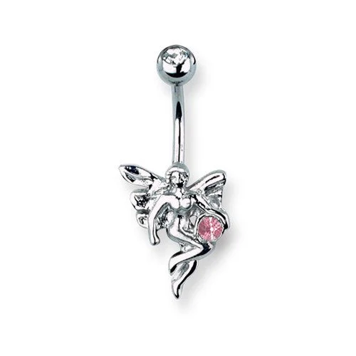 Ladies Rings with Deep Garnet-Surgical Stainless Steel Curved Belly Button Ring - Fairy & Pink Crystal