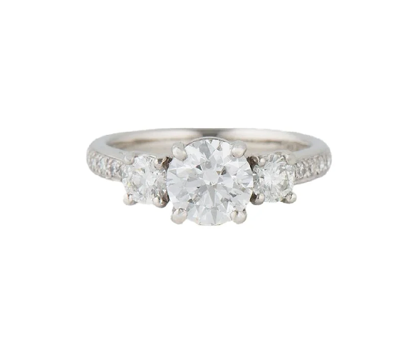 Ladies Engagement Rings Open Glow-H. Levi 1.54ctw Round Diamond Three Stone Straight Engagement Ring in Platinum