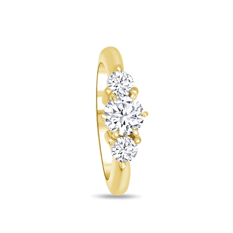 Ladies Engagement Rings Arrow Shine-14K Yellow Gold Three Round Diamond Engagement Ring 1.00 Carat Center Diamond 0.60 Carat Round Diamond on Each Side