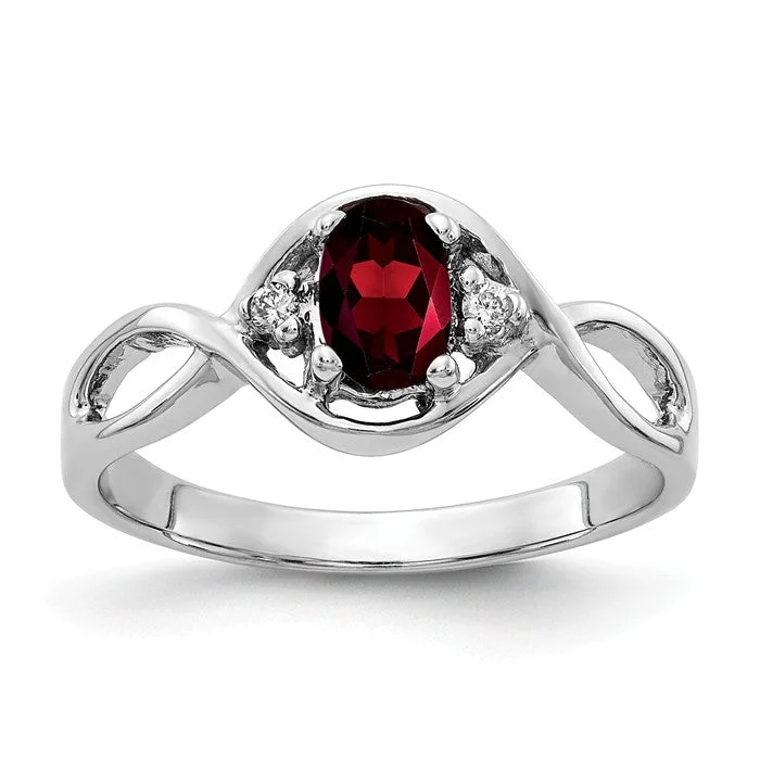 Ladies Rings with Heart Spark-14k White Gold 6x4mm Oval Garnet and Diamond Infinity Style Ring