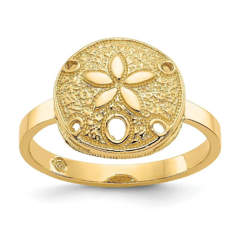 Ladies Rings with Crown Spark-14k Yellow Gold Solid Sand Dollar Ring