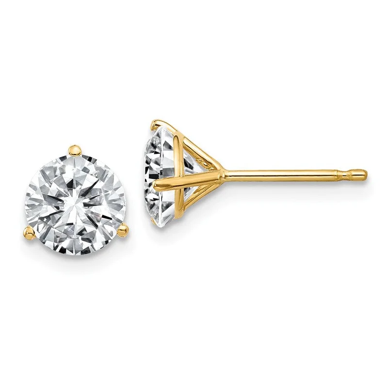 Ladies Earrings with Gold Sphalerite-14k Yellow Gold 1.50ct 6mm Round Moissanite 3-Prong Post Earrings