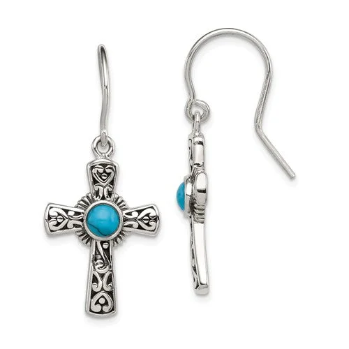 Ladies Earrings with Violet Amethyst-Sterling Silver Turquoise Cross Dangle Earrings