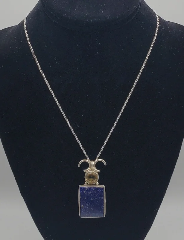 Travel quest necklaces -Lapis Lazuli Sterling Silver Pendant on Sterling Silver Chain Necklace - 18"