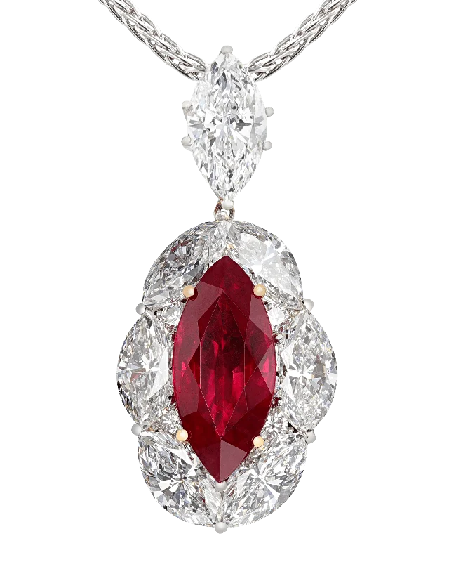 Petal glow necklaces -Marquise Burma Ruby Necklace, 5.04 Carats