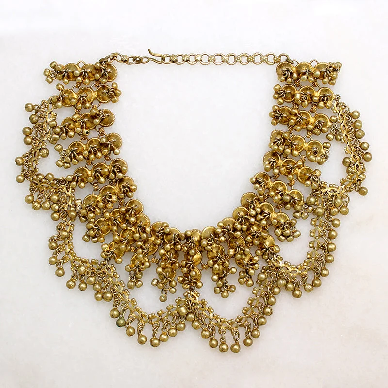 Leaf gleam necklaces -Indian Silver Gilt Festoon Necklace with Bells