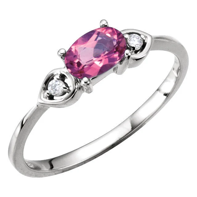 Ladies Rings for Travel Shine-14k White Gold Pink Tourmaline & Diamond 3-Stone Ring