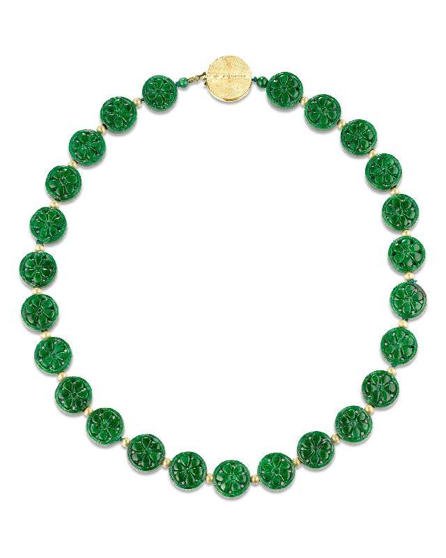 Thick flair necklaces -Natural Jade Button Necklace