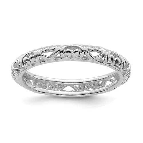 Ladies Rings for Festive Glow-Sterling Silver Stackable Expressions Carved Hearts Eternity Ring