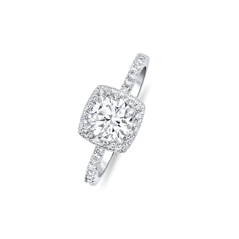 Ladies Engagement Rings with Beryl Glow-Round with Square Halo Lab Grown Diamond Engagement Ring