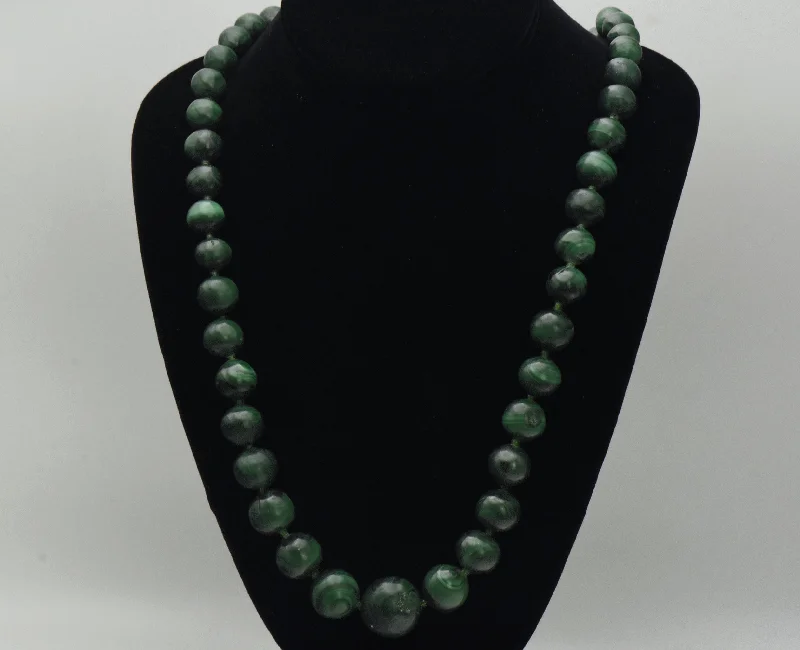 Daring glow necklaces -Vintage Hand Carved Malachite Bead Necklace - 27.5"