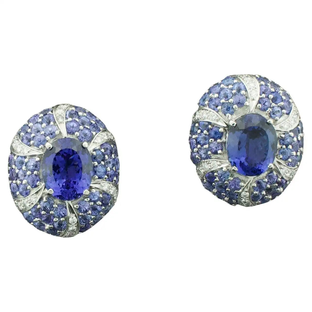 Ladies Earrings in Rose Shine-Substantial Tanzanite and Diamond Earrings in 18k Gold