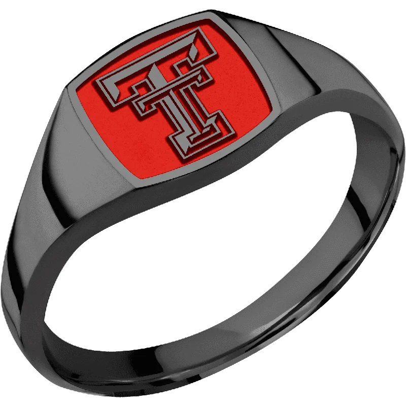 Ladies Rings for Daily Shine-Texas Tech University Custom Collegiate Black Zirconium Signet Ring