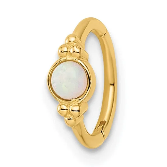 Ladies Rings with Silver Cassiterite-14k Yellow Gold Created Opal Cartilage Hoop Ring