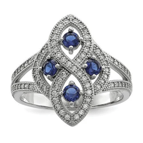 Ladies Rings with Blue Sapphire-Sterling Silver Simulated Blue Sapphire & CZ Brilliant Embers Ring