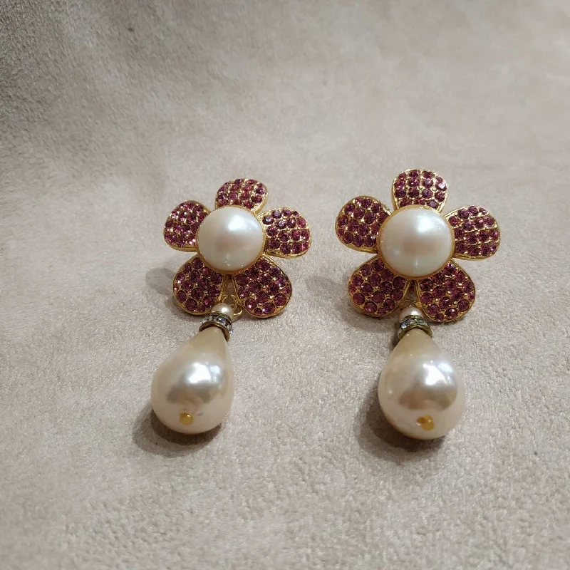 Ladies Earrings with Ruby Zoisite-Pearl and pink Earrings by Escada