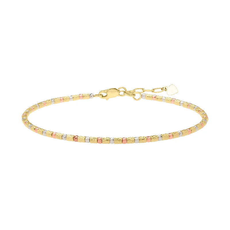 Ladies breezy summer bracelets -14K Gold Tri-Color Diamond Cut Bead Bracelet