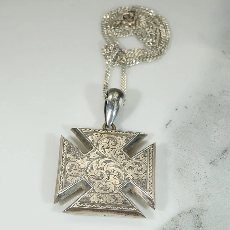 Dazzling party necklaces -Acanthus Engraved Sterling Iron Cross Necklace