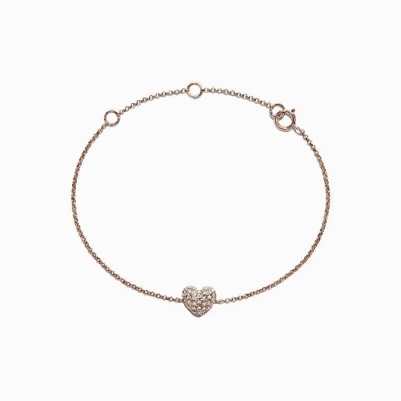 Ladies hexagon gleam bracelets -Kidz 14K Rose Gold Diamond Heart Bracelet, 0.14 TCW