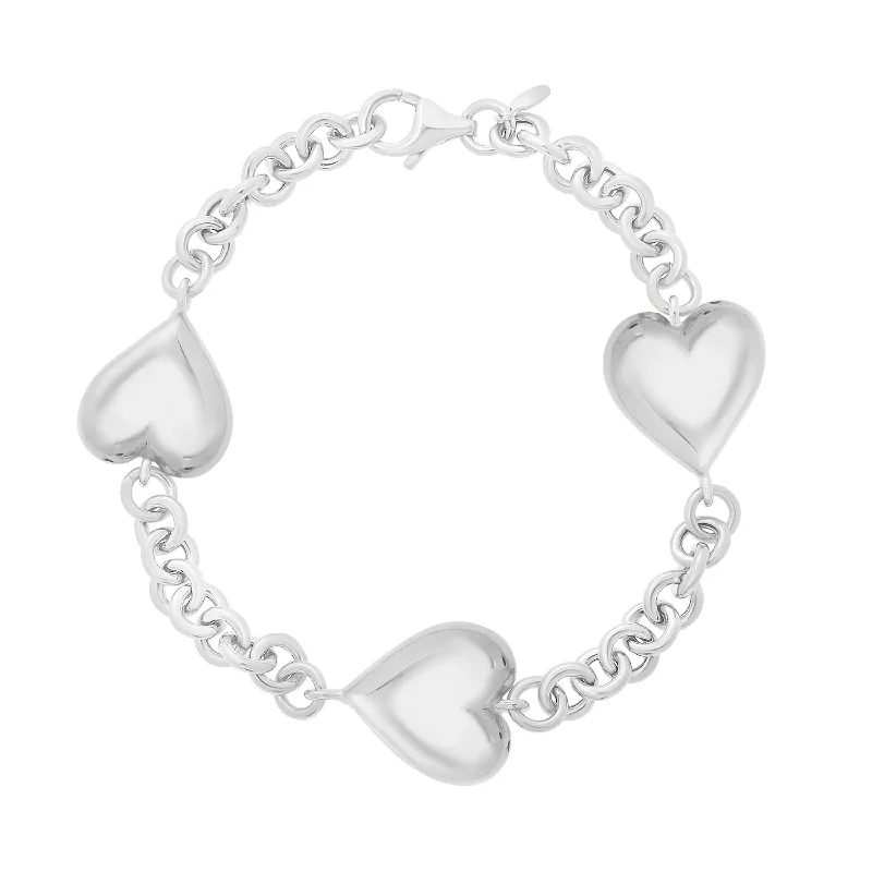 Ladies striking fashion bracelets -Silver Puffed Triple Heart Bracelet