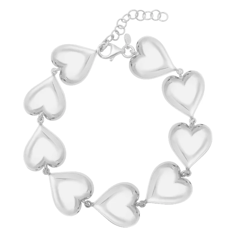 Ladies pristine white gold bracelets -Silver Puffed Hearts Bracelet