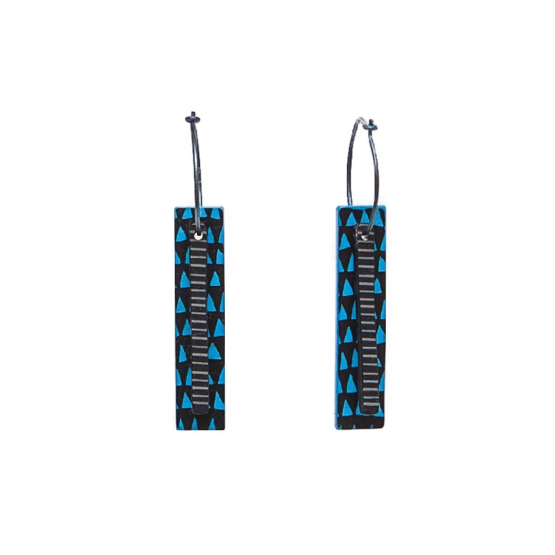 Ladies Earrings with Red Wulfenite-Lene Lundberg K Form Long Black/Blue Tab Earrings