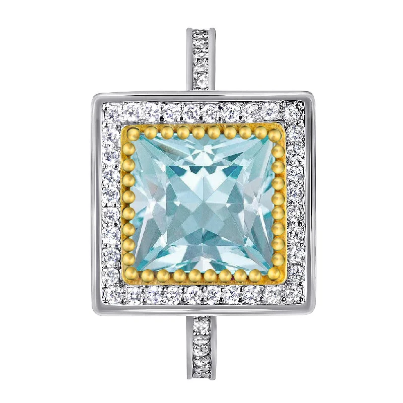 Ladies Engagement Rings Classic Glow-Eternal Love Aquamarine Diamond Halo Gold Engagement Ring