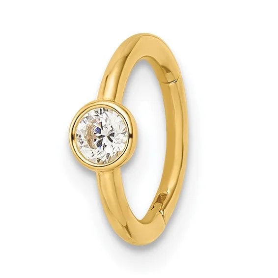 Ladies Rings with White Phenakite-14k Yellow Gold Bezel Set CZ Cartilage Hoop Ring