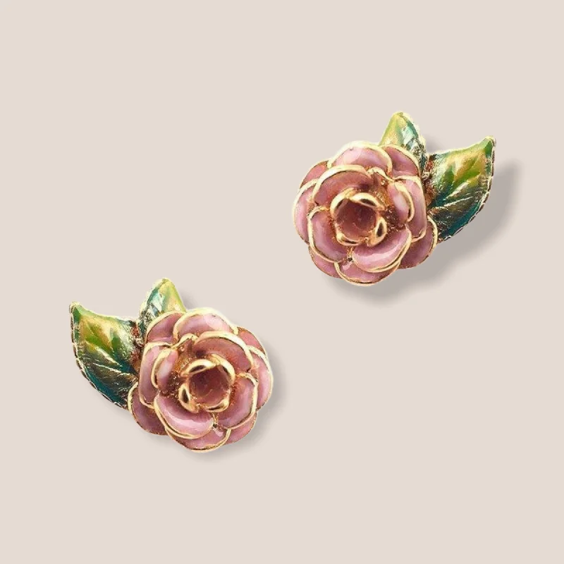 Ladies Earrings Trendy Spark-Rose Earrings by Bill Skinner Pink enamel