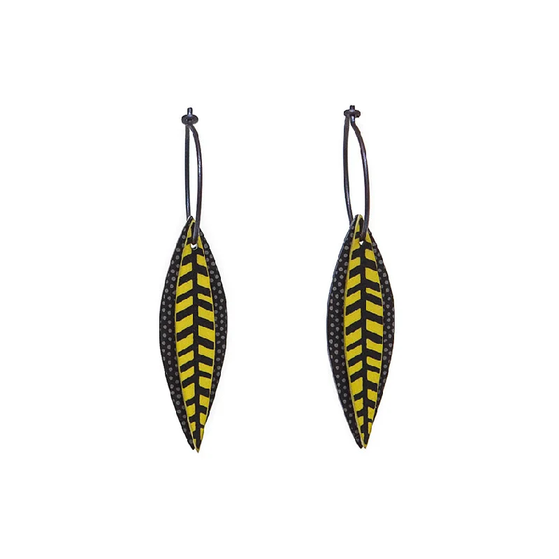 Ladies Earrings with Leaf Spark-Lene Lundberg Black/Chartreuse Veined Leaf Earrings