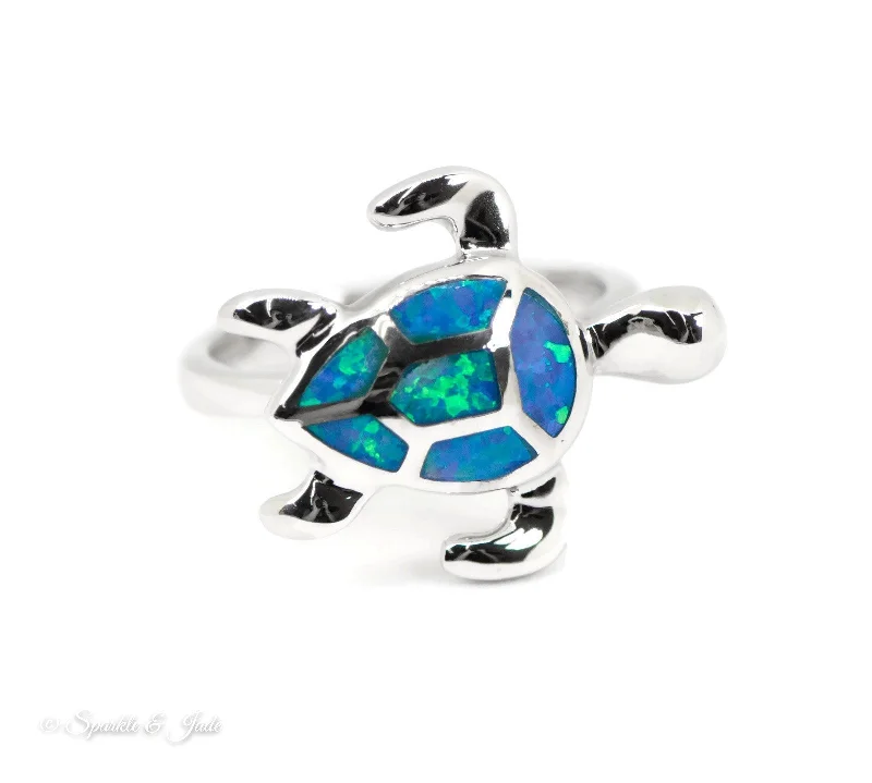 Ladies Rings with Green Diopside-Sterling Silver Alamea Hawaii Blue Opal Swimming Sea Turtle Ring