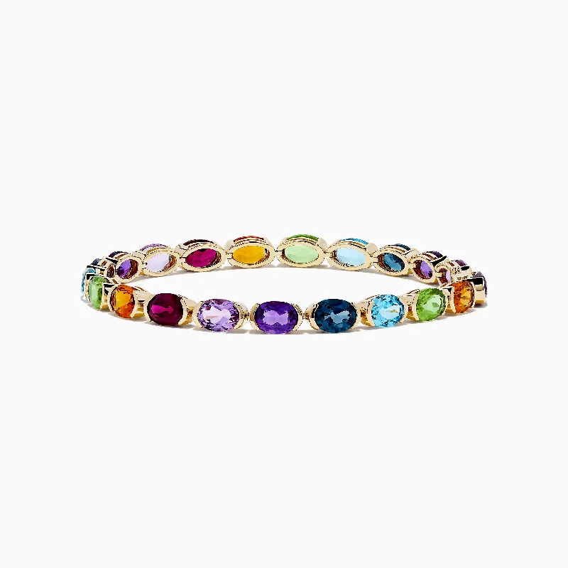 Ladies playful charm bracelets -Mosaic 14K Yellow Gold Multi Stone Bracelet