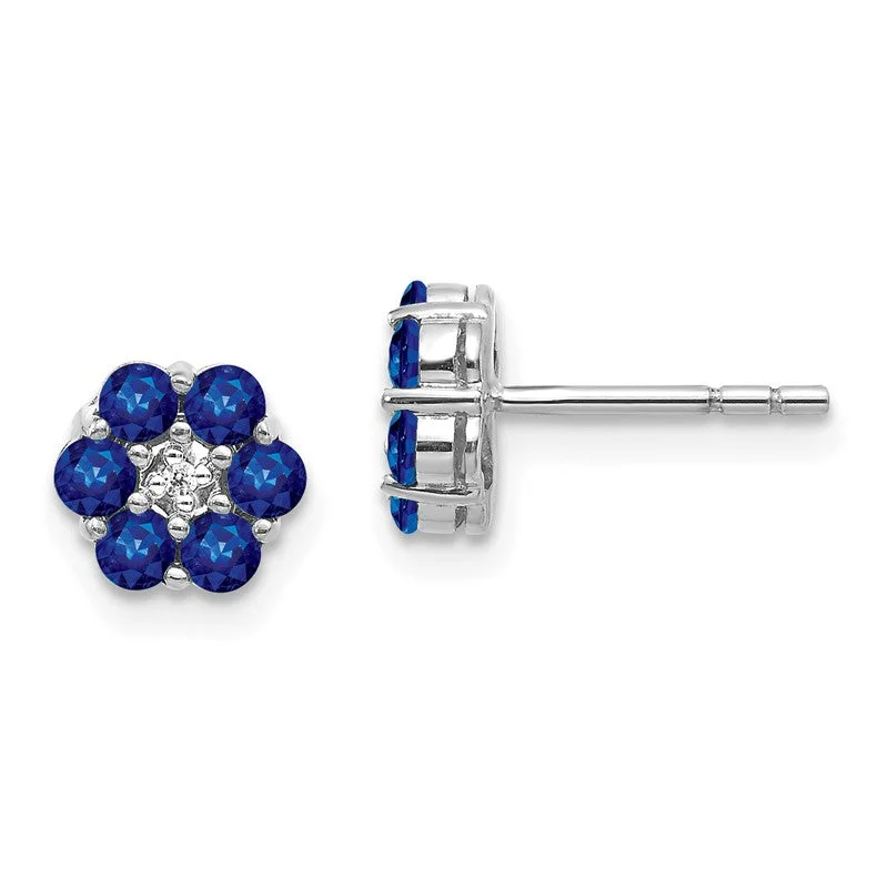 Ladies Earrings for Photo Spark-14K White Gold Genuine Blue Sapphire And Diamond Post Flower Earrings