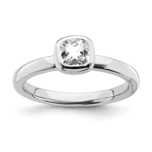 Ladies Rings in Warm Gold-Sterling Silver Stackable Expressions Cushion Cut April White Topaz Ring