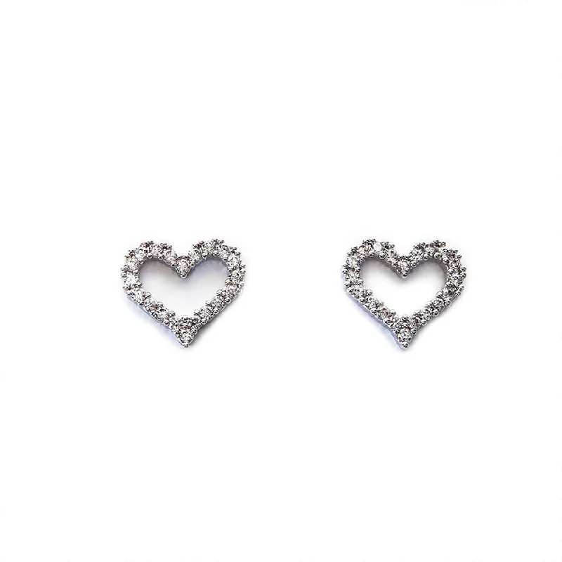 Ladies Earrings with Dark Obsidian-Sparkly Crystal Set Hollow Heart Earrings