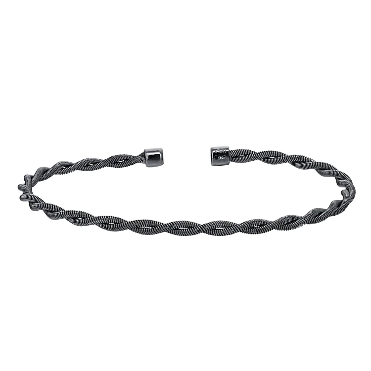 Ladies enchanted bloom bracelets -Black Rhodium Finish Sterling Silver Thin Tightly Twisted Cable Cuff Bracelet