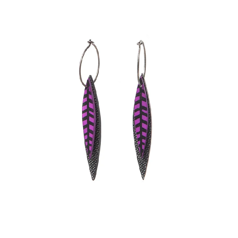 Ladies Earrings Sterling Shine-Lene Lundberg Elegant Black/Purple Veined Leaf Earrings